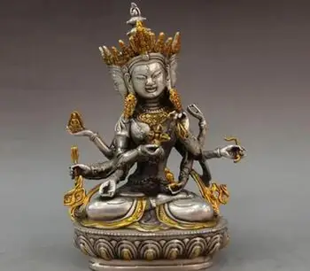 Тибетская статуя Будды Намгьялма Ушнишавиджая, 3 головы, 8 рук, позолоченная из белой меди и золота.