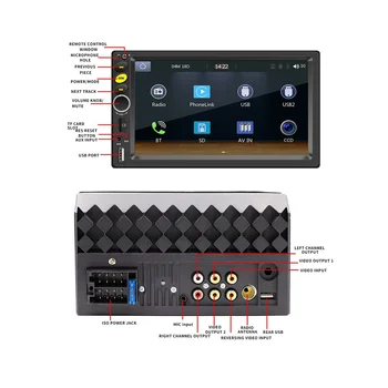 Автомобильная стереосистема с двойным Din, CarPlay Android Auto, 7-дюймовый радиоприемник с сенсорным экраном, автомобильный мультимедийный плеер Mirror Link Bluetooth AUX Camera