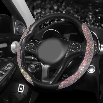 Шикарный бриллиантовый чехол на руль, универсальный кожаный блестящий протектор колеса, противоскользящий чехол, автомобильные аксессуары для женщин