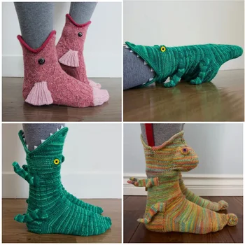 Милые Вязаные носки с крокодиловой кожей, Рождественские Вязаные Носки с Крокодиловой Акулой, Утепление пола, Креативные Домашние Забавные Носки