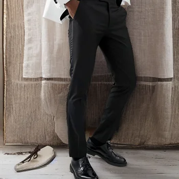 Черные мужские костюмные брюки в атласную полоску сбоку, облегающие вечерние мужские брюки для свадебной и вечерней одежды 2023 года в наличии