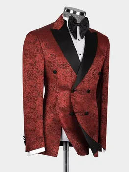 Бордовый мужской костюм, цельный блейзер, Двубортный Жаккардовый пиджак с лацканами, Деловой смокинг, официальный свадебный костюм жениха Homme