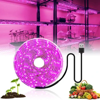 USB LED Grow Light Полный Спектр DC 5V 5m 300LEDs Растительный Свет Для Выращивания Светодиодной Ленты Фито Лампа для Выращивания Рассады Овощей И Цветов Палатка Для Выращивания