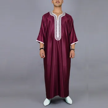 Мусульманские мужчины, Джубба Тобе, Короткий рукав, Однотонная Вышивка, Дышащая Традиционная исламская Одежда, Саудовская Аравия, Кафтан, Абая