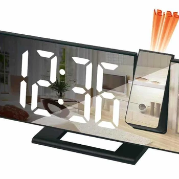 Светодиодный цифровой будильник, Прикроватные часы для спальни, Электрический будильник для спальни с проекцией, FM-радио, проектор времени