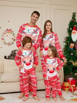 Комплект для взрослых и детей с принтом Рождественского оленя из красного мультфильма, детский комбинезон, Рождественская пижама, комплект одежды для всей семьи, новогодняя мода 2024