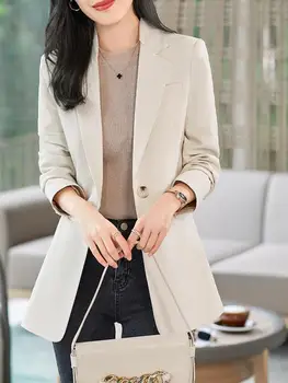 Весенне-осенняя женская одежда в Корейском стиле, достойный интеллектуальный повседневный костюм, куртка, женская официальная мода, пальто с карманами на пуговицах