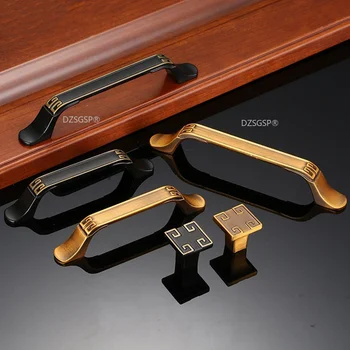Ручки выдвижных ящиков в европейском стиле в стиле ретро, фурнитура для мебельных ручек, желтая бронза/черные ручки для шкафов, тяги для дверцы кухонного шкафа