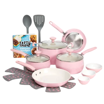 Набор посуды из алюминия с антипригарным покрытием Tasty Clean Ceramic, 16 предметов, розовый