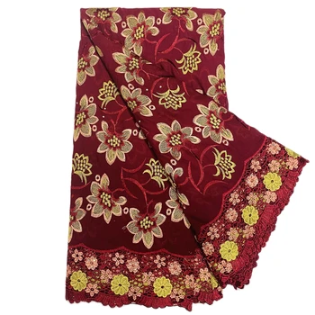 Кружевная ткань из винной швейцарской вуали, Хлопчатобумажная вышивка, Нигерийское кружево с кружевной каймой из шнура для женского платья