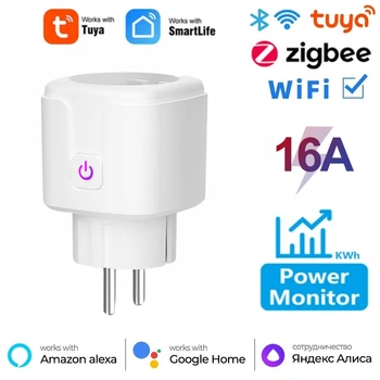 Умная розетка Wi-Fi Zigbee EU 16A с функцией контроля мощности и синхронизации Tuya Smart Life App Control Работает с Alexa Google Home
